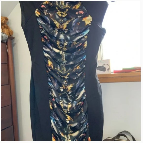 Ted Baker Black Tobelle Printed Ruched Detail Dress size 3 *PLZ READ* - Picture 5 of 16